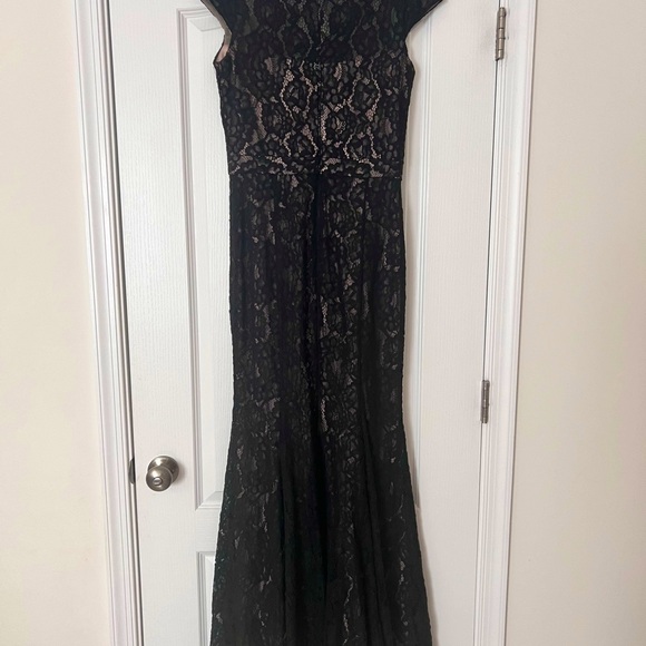Xcape lace overlay black evening gown. Fitted bodice and flair bottom - Picture 1 of 3